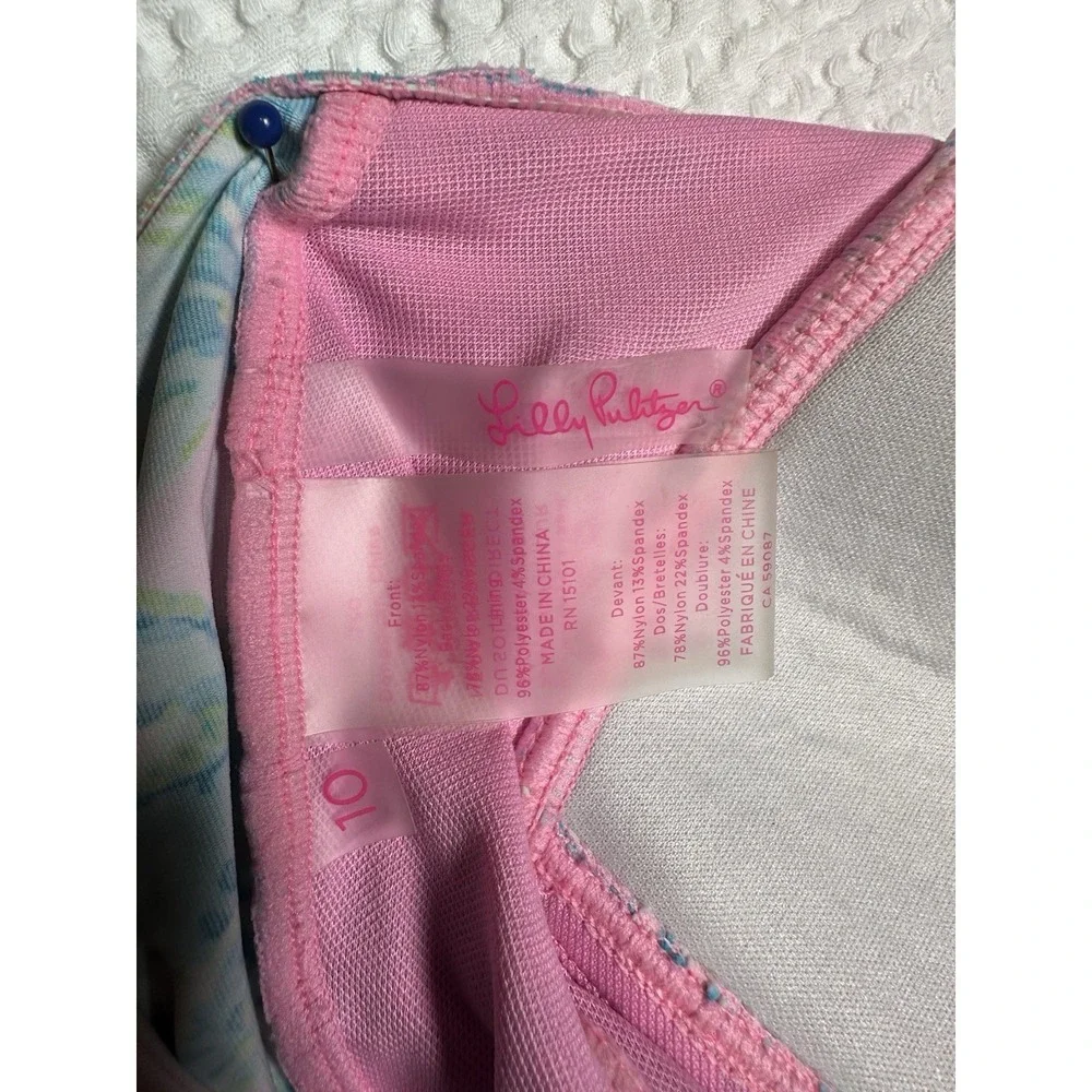 Lilly Pulitzer Womens Swim Tankini Top Size 10 Pink Blue Floral Ruched Cups